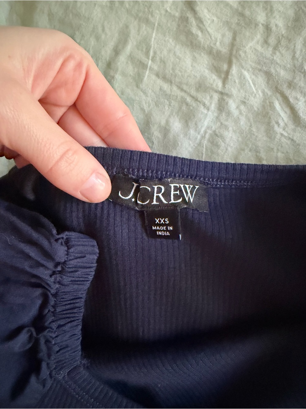 J. Crew Navy Ribbed Puff-Sleeve Square Neck Top - Picture 4 of 8
